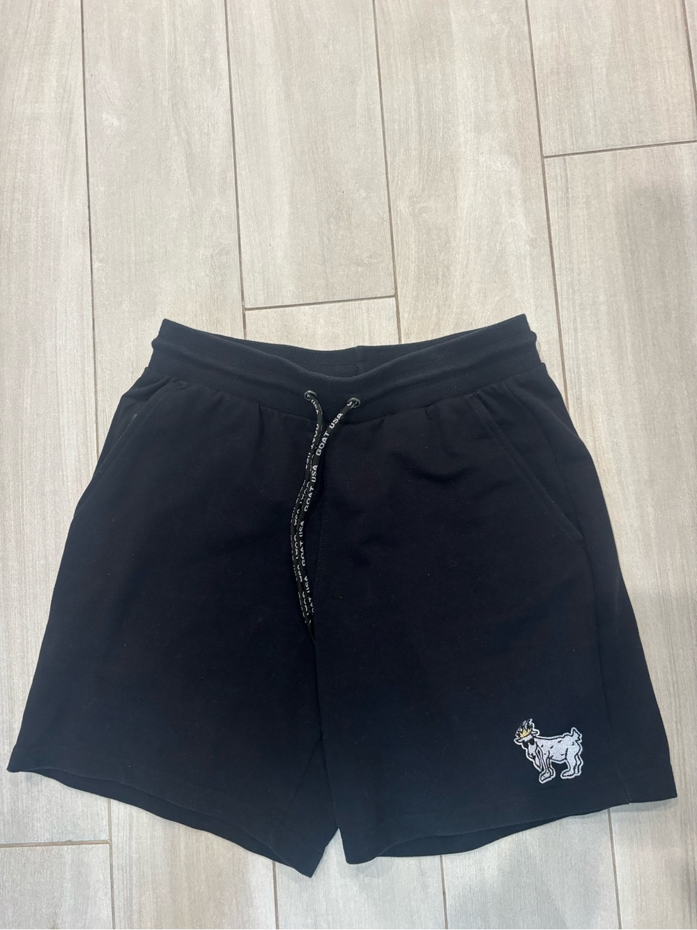 GOAT USA men’s Black Drawstring Lounge Shorts with Embroidered goat